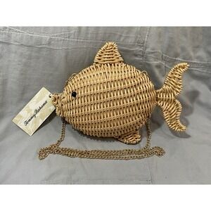 NEW Tommy Bahama Woven Natural Color Wicker Shoulder Bag Purse - Fish Shape